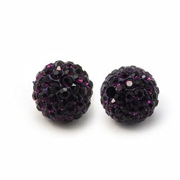 Polymer Clay Rhinestone Beads, Pave Disco Ball Beads, Grade A, Round, PP15, Amethyst, 10mm, Hole: 1.8~2mm