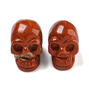 Halloween Natural Red Jasper Skull Figurines, for Home Office Desktop Decoration, 28~30x23~25x26~27mm