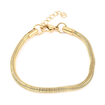 Unisex 304 Stainless Steel Round Snake Chain Bracelets, with Lobster Claw Clasps, Golden, 7-7/8 inch(20cm), 4mm