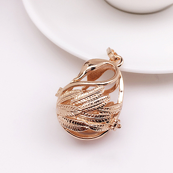 Brass Bead Cage Pendants, for Chime Ball Pendant Necklaces Making, Hollow, Swan Charm, Light Gold, No Size
