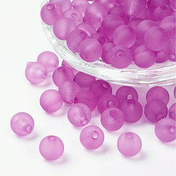 Transparent Acrylic Beads, Round, Frosted, Violet, 4mm, Hole: 1mm, about 14000pcs/500g
