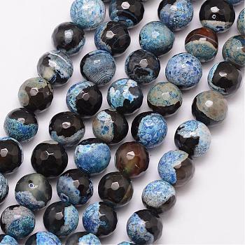 Natural Fire Crackle Agate Bead Strands, Round, Grade A, Faceted, Dyed & Heated, Light Sky Blue, 10mm, Hole: 1mm, about 37pcs/strand, 15 inch
