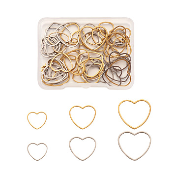 60Pcs 6 Styles 304 Stainless Steel Linking Ring, Heart, Golden & Stainless Steel Color, 10pcs/style