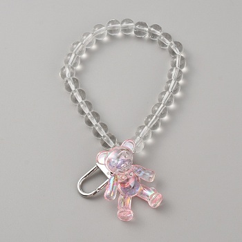 Acrylic Bear Hanging Beaded Keychain Wrist Bracelet Pendant Decoration, for Luggage Keychain Backpack Decoration, Pink, 125mm