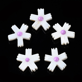 Natural Freshwater Shell Beads, with Enamel, Flower, Orchid, 15x14x4.5mm, Hole: 0.9mm