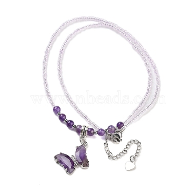 Natural Amethyst Faceted Butterfly  Pendant Necklaces(NJEW-G143-01E)-2