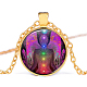 Chakra Theme Yoga Human Glass Pendant Necklace(CHAK-PW0001-023C)-1