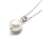 Natural Pearl Pendant Necklace with 925 Sterling Silver Paperclip Chains, with S925 Stamp, Real Platinum Plated, 17.72 inch(45cm)(NJEW-I124-149)