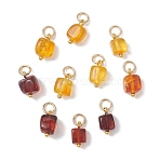 Natural Amber Square Charms, with 304 Stainless Steel Findings, Golden, 10.5~11x5~8.5x5~6.5mm, Jump Ring: 5x0.7mm, Inner Diameter: 3.5mm(PALLOY-JF04834)