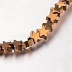 Electroplate Non-magnetic Synthetic Hematite Bead Strands, Star, Golden Plated, 4x4x2~3mm, Hole: 1mm, about 117pcs/strand, 15.7 inch(G-F300-24A-03)