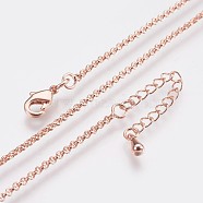 Long-Lasting Plated Brass Cable Chain Necklaces, with Lobster Claw Clasp, Nickel Free, Real Rose Gold Plated, 18.1 inch (46cm), 1.6mm(NJEW-K112-10RG-NF)