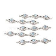 Brass Micro Pave Clear Cubic Zirconia Connector Charms, with Enamel, 3 Evil Eye Links, Platinum, Light Sky Blue, 63x10x3.8mm, Hole: 1.4mm(KK-E068-VB395-2)