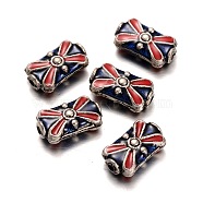 Alloy Enamel Rectangle Beads, Antique Silver, Colorful, 15x9x5mm, Hole: 1.5mm(PALLOY-I115-01AS)