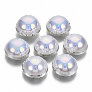 ABS Plastic Imitation Pearl Sewing Buttons, AB Color, with Brass Findings, Lavender, Silver Color Plated, 12~12.5x7mm, Hole: 1mm(BUTT-S005-12mm-01S)