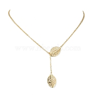 Brass Leaf Pendant Lariat Necklaces, with 304 Stainless Steel Cable Chains, Golden, 17.91 inch(455mm)(NJEW-TA00134)