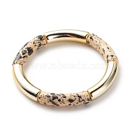 Acrylic Curved Tube Beaded Stretch Bracelet, Chunky Bamboo Friendship Braceelet for Women, Bisque, Inner Diameter: 2-1/8 inch(5.3cm)(BJEW-JB08444-05)