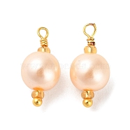 ABS Plastic Imitation Pearl Pendants, with Real 18K Gold Plated Rack Plating Brass Findings and Glass Seed Beads, Round Charm, PeachPuff, 16.5x8mm, Hole: 1.6mm(KK-M266-37G-01)
