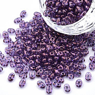 Transparent Czech Glass Seed Beads, Colours Luster, 2-Hole, Oval, Medium Purple, 5x3.5x2.5mm, Hole: 0.9mm, about 500g/bag(SEED-N004-005-C02)