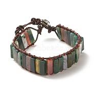 Natural Indian Agate Rectangle Beaded Bracelet, Braided Gemstone Jewelry for Women, 8-7/8 inch(22.5cm)(BJEW-JB08198-02)