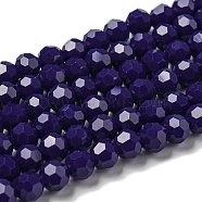 Opaque Glass Beads Stands, Faceted(32 Facets), Round, Marine Blue, 6mm, Hole: 1mm, about 98pcs/strand, 20.47''(52cm)(EGLA-A035-P6mm-D09)