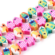 Handmade Polymer Clay Beads Strands, Fish, Mixed Color, 9~11.5x6.5~9.5x4.5~5mm, Hole: 1.6mm, about 40pcs/strand, 11.81 inch~12.2 inch(30~31cm)(CLAY-N008-081)