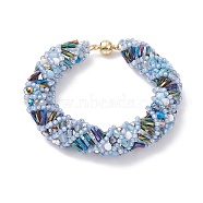 TOHO Japanese Seed & Lampwork Beaded Bracelet with Brass Magnetic Clasps, Crochet Nepal Rope Bracelet for Women, Light Steel Blue, 6-1/4~7-3/4 inch(16~19.8cm)(BJEW-MZ00036-03)