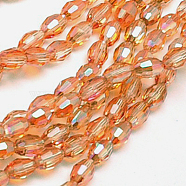 Electroplate Glass Beads Strands, Full Rainbow Plated, Faceted, Oval, Dark Orange, 6x4mm, Hole: 1mm, about 72pcs/strand, 16 inch(EGLA-J013-4X6mm-F24)