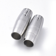 304 Stainless Steel Magnetic Clasps with Glue-in Ends, Oval, Stainless Steel Color, 19.5x7.5x7.5mm, Hole: 5mm(STAS-D242-13P)