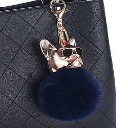 Dog Furry Pom-Pom Keychain for Women, Imitation Rabbit Fur Car Charm Bag Pendant, Dark Blue, 180x80mm(PW-WGFFA3E-02)