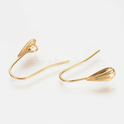 Brass Earring Hooks, Ear Wire, Cadmium Free & Lead Free, with Loop, Nickel Free, Real 18K Gold Plated, 16x17x5mm, Hole: 2.5mm, pin: 0.5mm(KK-S336-42G)