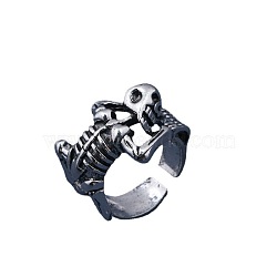 Alloy Skeleton Open Cuff Rings, Gothic Chunky Ring for Men Women, Antique Silver, US Size 8(18.1mm)(SKUL-PW0002-007AS)
