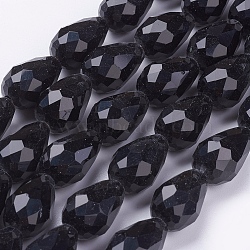 Black Faceted Glass Teardrop Beads Strands, 15x10mm, Hole: 1mm, about 48~50pcs/strand, 26.6 inch(X-GLAA-E010-10x15mm-17)