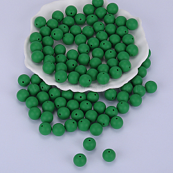 Round Silicone Focal Beads, Chewing Beads For Teethers, DIY Nursing Necklaces Making, Green, 15mm, Hole: 2mm(SI-JX0046A-100)
