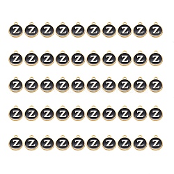 Golden Plated Alloy Charms, with Enamel, Enamelled Sequins, Flat Round, Black, Letter.Z, 14x12x2mm, Hole: 1.5mm, 50pcs/Box(ENAM-SZ0001-25B-Z)
