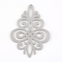 304 Stainless Steel Filigree Pendants, Flower, Etched Metal Embellishments, Stainless Steel Color, 44x31x0.5mm, Hole: 0.5mm, about 155~170pcs/bag(STAS-S044-016)
