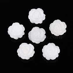 Natural White Jade Carved Beads, Rose Flower, Half Drilled, White, 15~17x15~17x7~10mm, Hole: 1~1.2mm(G-Q601-41A-01)