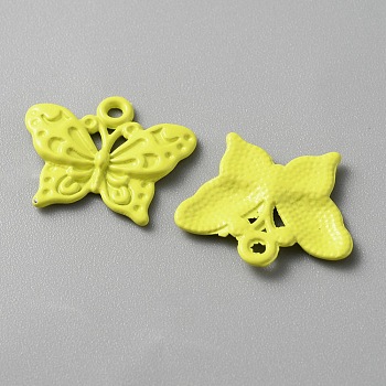 Baking Painted Alloy Pendants, Butterfly Charm, Yellow, 16.5x20x2mm, Hole: 1.5mm