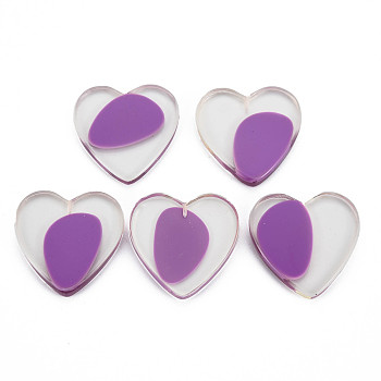 Transparent Resin Beads, for Pendant Making, Half Drilled, Heart, Dark Orchid, 37~37.5x37~37.5x4.5~5.5mm, Half Hole: 1mm