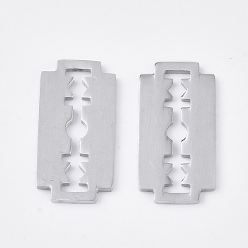 201 Stainless Steel Filigree Joiners, Smooth Surface, Razor Blade Shape, Stainless Steel Color, 18x9.5x1mm