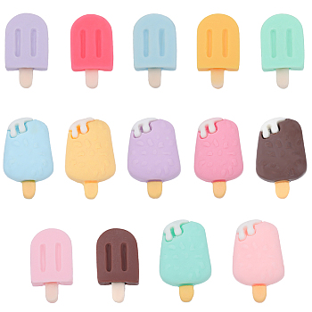 84Pcs 14 Styles Opaque Resin Imitation Food Cabochons, Ice Pop, Mixed Color, 18.5~24x10.5~15x4~6mm, 6pcs/style