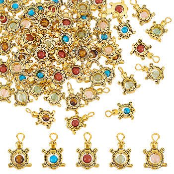 60Pcs Natural & Synthetic Mixed Gemstone Pendants, Animal Charm, with Antique Golden Plated Tibetan Style Alloy Findings and Iron Loops, Mixed Dyed and Undyed, Tortoise, 19.5x12.5x4.5mm, Hole: 2.7mm