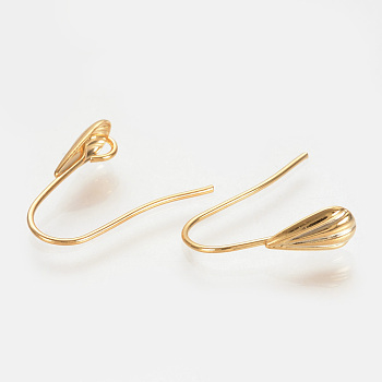 Brass Earring Hooks, Ear Wire, Cadmium Free & Lead Free, with Horizontal Loop, Nickel Free, Real 18K Gold Plated, 16x17x5mm, Hole: 2.5mm, 24 Gauge, Pin: 0.5mm