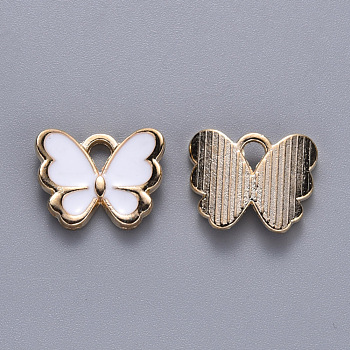 Alloy Enamel Charms, Butterfly, Light Gold, White, 10.5x13x3mm, Hole: 2mm