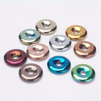Non-Magnetic Synthetic Hematite Pendants, Donut/Pi Disc, Grade A, Mixed Color, Donut Width: 11.5mm, 30x6mm, Hole: 7mm