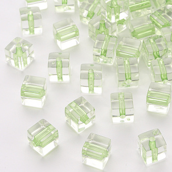 Transparent Acrylic Beads, Cube, Yellow Green, 8x7.5x7.5mm, Hole: 1.8mm, about 900pcs/500g