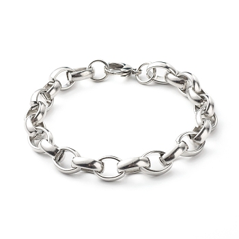 Men's 304 Stainless Steel Rolo Chain Bracelets, Polishing, Stainless Steel Color, 8-7/8 inch(22.5cm)