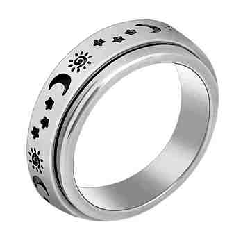 Titanium Steel Rotating Fidget Band Ring, Fidget Spinner Ring for Anxiety Stress Relief, Platinum, Sun Pattern, US Size 6(16.5mm)