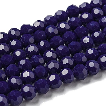 Opaque Glass Beads Stands, Faceted(32 Facets), Round, Marine Blue, 6mm, Hole: 1mm, about 98pcs/strand, 20.47''(52cm)