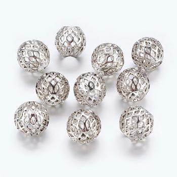 Antique Silver Tone Rondelle Hollow Brass Large Hole European Beads, 10x8mm, Hole: 4mm