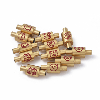 Vacuum Plating Stainless Steel Magnetic Clasps with Glue-in Ends, with Enamel, Column with Twelve Chinese Zodiac Signs, Golden, Random Mixed Chinese Zodiac, 7.5x18mm, Hole: 3mm